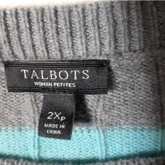 Talbots wool sweater 2x 2xp gray blue striped crewneck xxl p petite top - Picture 3 of 5